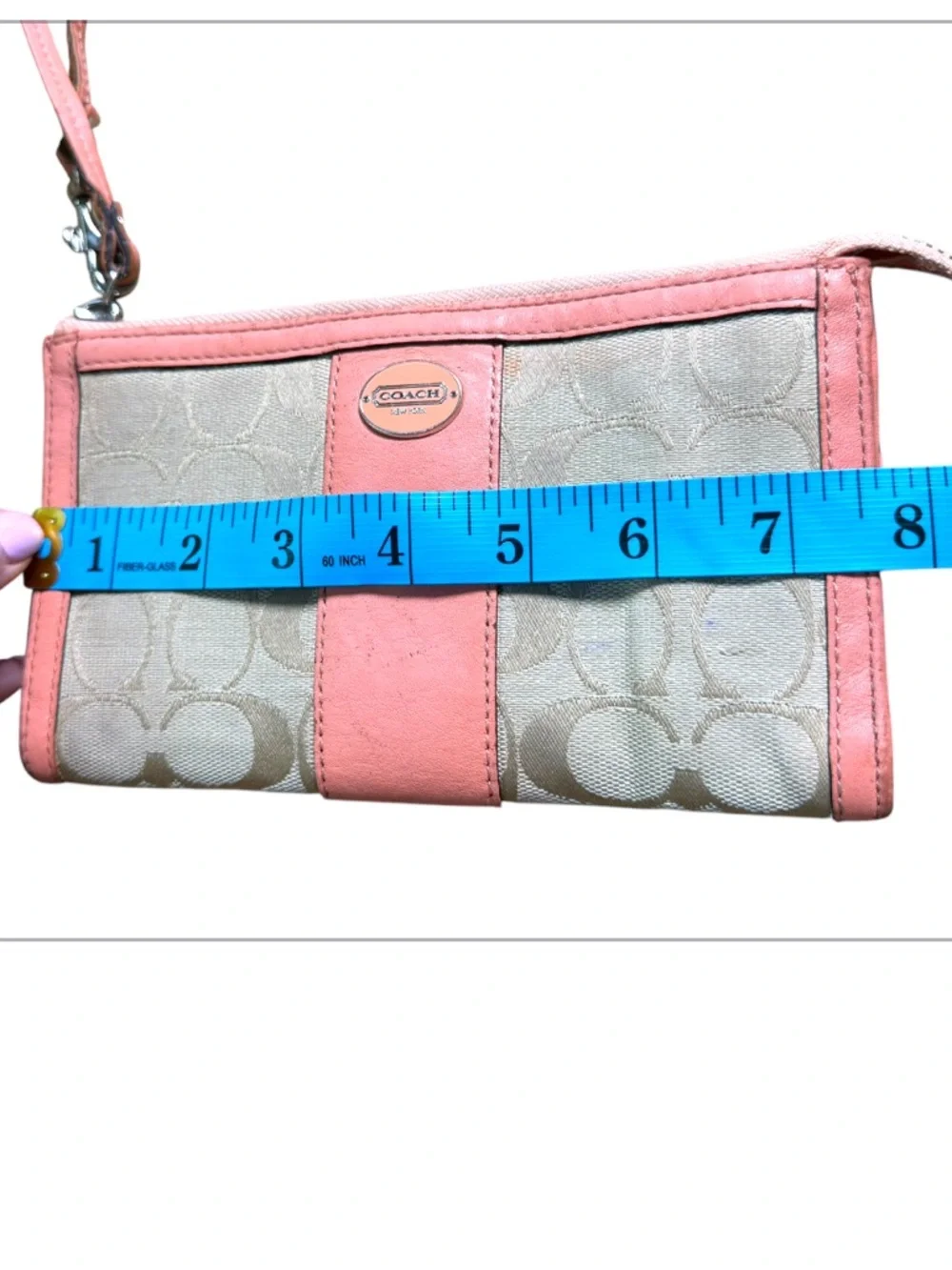 Coach Vintage Y2K Wristlet Pink/ Coral color Signature C Jaquard Canvas Leather - Picture 13 of 14